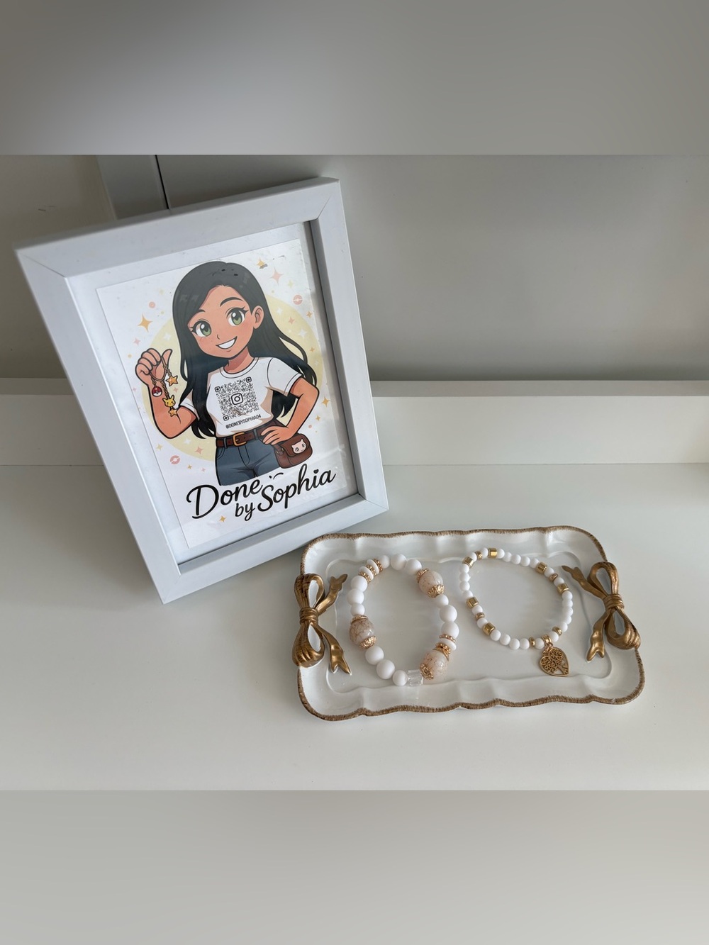 White & Gold  Beaded Bracelets Done by Sophia